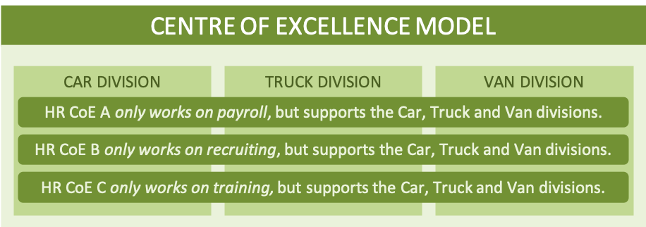 Diagram showing how functions might work in a center of excellence